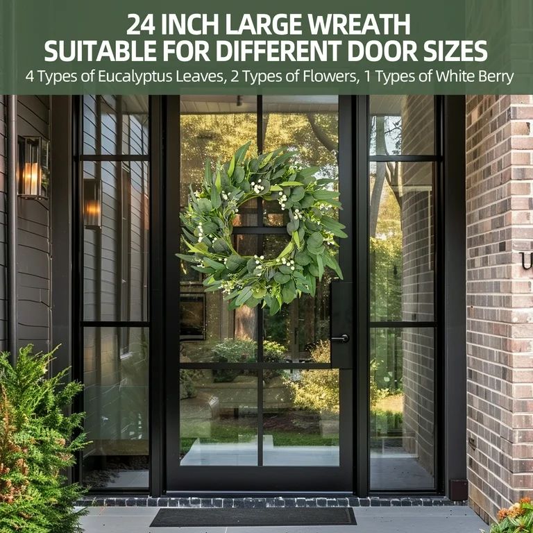 Summer Wreath 24 Inch for Front Door Decor Eucalyptus Green Summer Wreath for Porch Room Farmhous... | Walmart (US)