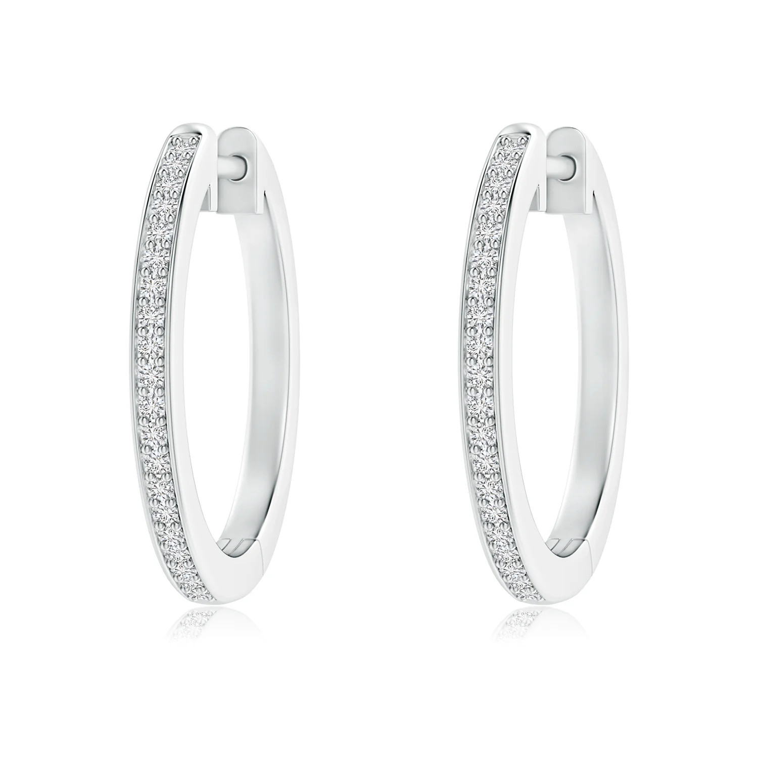 Pave-Set Round Diamond Hinged Hoop Earrings in 14K White Gold (H, SI2 - 0.36CT. TW.) | Angara | Angara US