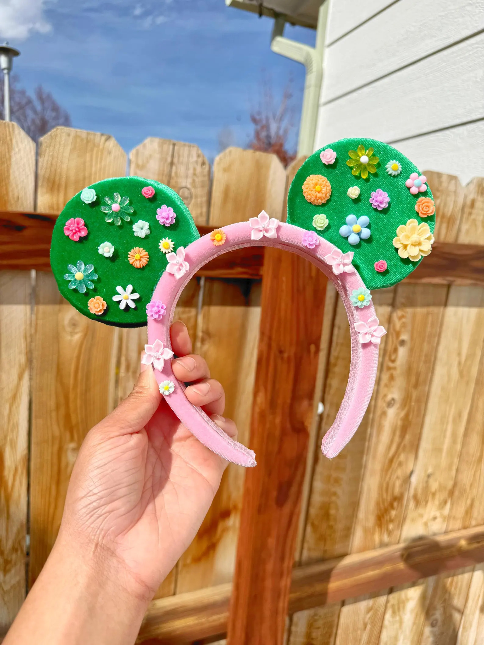 Floral Minnie Ears, Flower Mickey Ears, Velvet Minnie Ears, Pink Minnie Ears, Mickey Ear Headband... | Etsy (US)