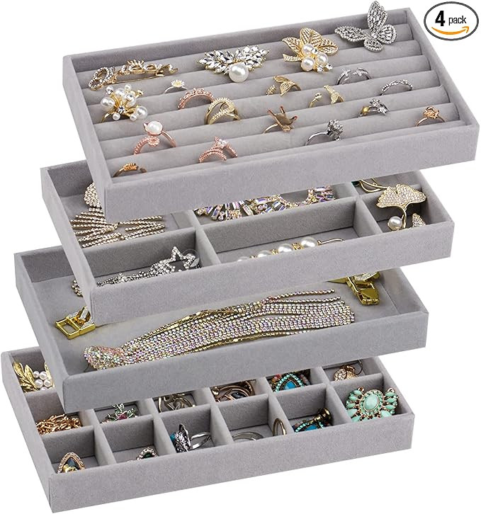 Stackable Velvet Jewelry Trays Organizer for Drawers, Small Jewelry Drawer Organizer Display Tray... | Amazon (US)
