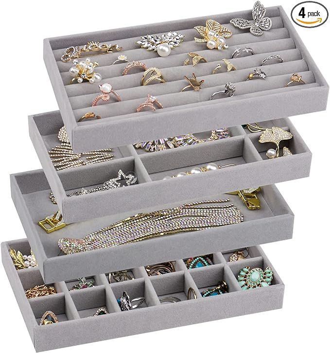 Stackable Velvet Jewelry Trays Organizer for Drawers, Small Jewelry Drawer Organizer Display Tray... | Amazon (US)