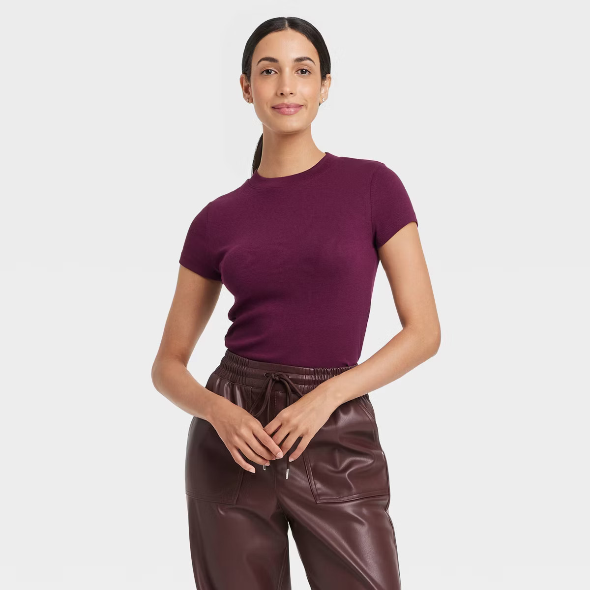 Women's Slim Fit Short Sleeve Ribbed T-Shirt - A New Day™ | Target