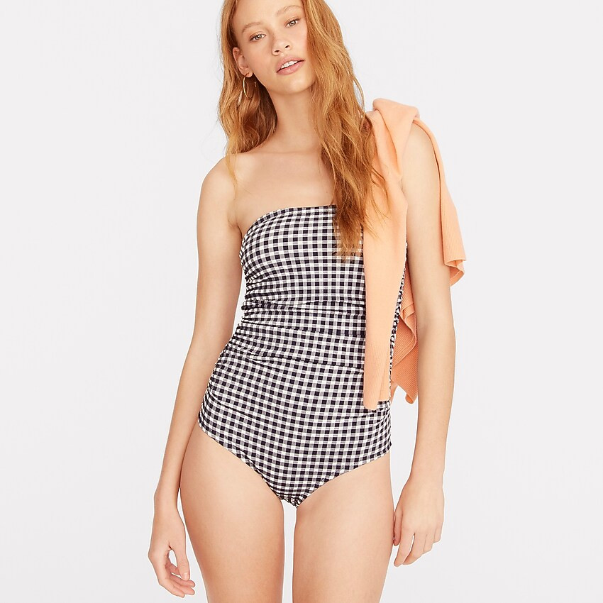 Long torso Ruched bandeau one-piece in gingham | J. Crew US