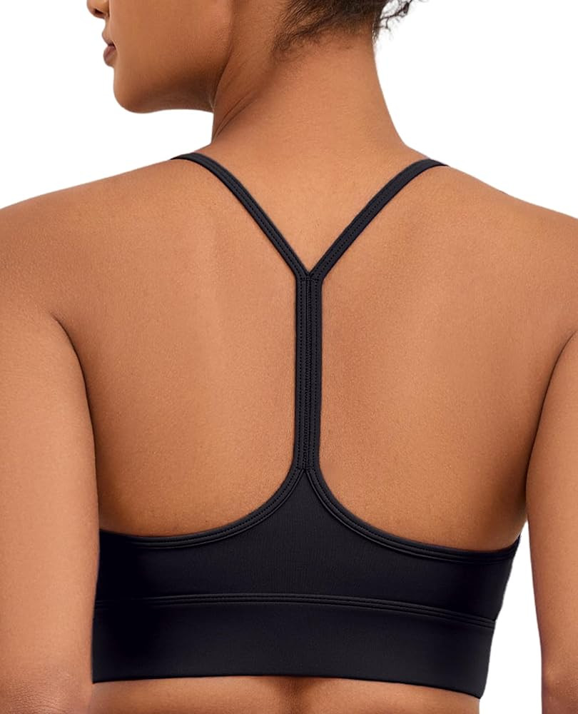 Womens Y Sports Bras Yoga Top with Removable Cups Spaghetti Thin Strap Workout Gym Bra Tops | Amazon (US)
