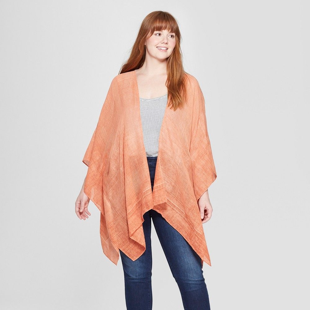 Women's Plus Size Woven Kimono Jacket Ruana - Universal Thread Orange | Target