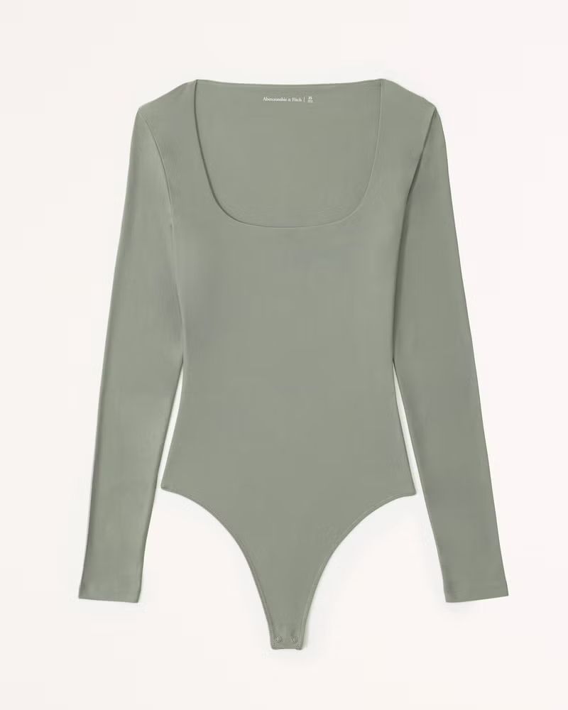 Soft Matte Seamless Long-Sleeve Squareneck Bodysuit | Abercrombie & Fitch (US)