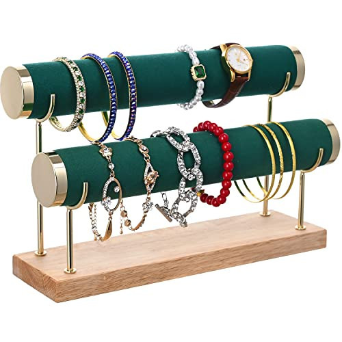Aqerimit Bracelet Display Holder with Two Tier Bangle Stand Storage Towers for Jewelry Organization, Green | Amazon (US)