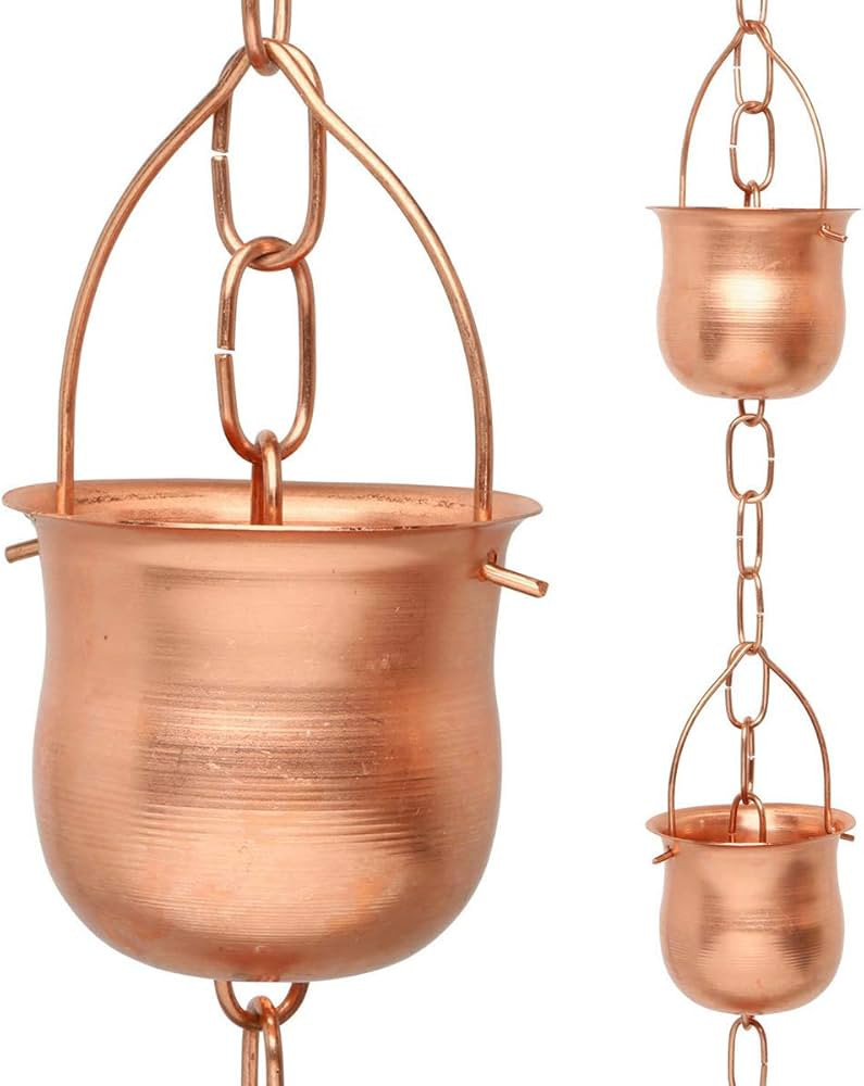 Copper Rain Chain – Decorative Chimes & Cups Replace Gutter Downspout & Divert Water Away from ... | Amazon (US)