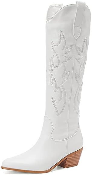 Women's Embroidered Western Cowboy Boots Knee High Medium Heel Chunky Heel Fashion Retro Classic ... | Amazon (US)