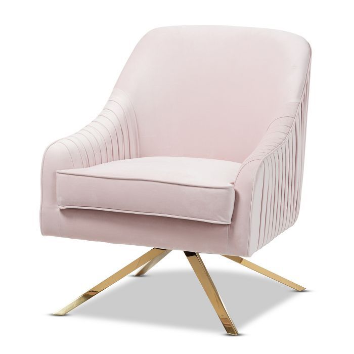 Amaya Velvet Lounge Chair Light Pink/Gold - Baxton Studio | Target