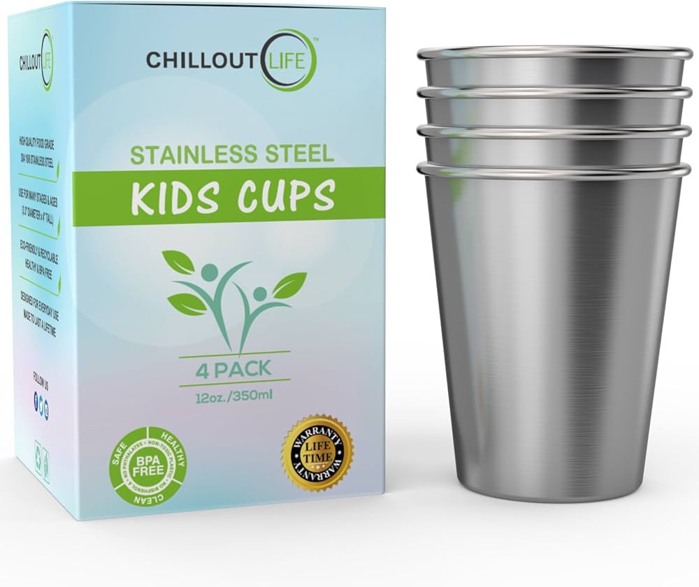 CHILLOUT LIFE Stainless Steel Cups for Kids and Adult 12 oz – Metal Kids Cups stackable for Hom... | Amazon (US)