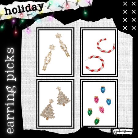 Holiday earrings, nutcracker, candy cane hoops, trees, Christmas, accessories, jewelry, festive, rhinestone 

#LTKHoliday #LTKstyletip #LTKSeasonal
