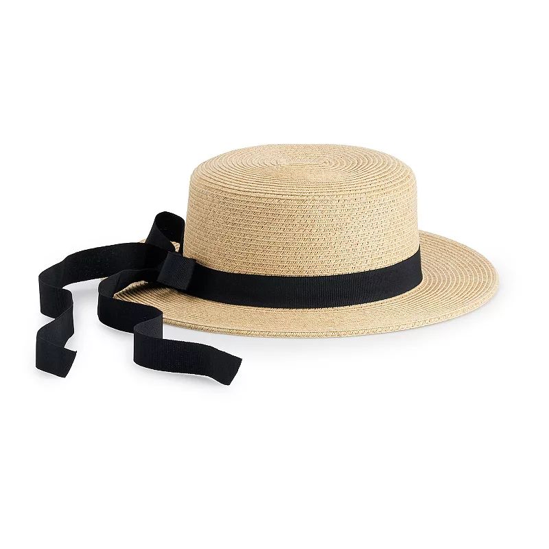 Women's LC Lauren Conrad Bow-Trimmed Boater Hat, Lt Beige | Kohl's