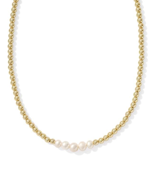 Eve Gold Beaded Strand Necklace in White Pearl | Kendra Scott