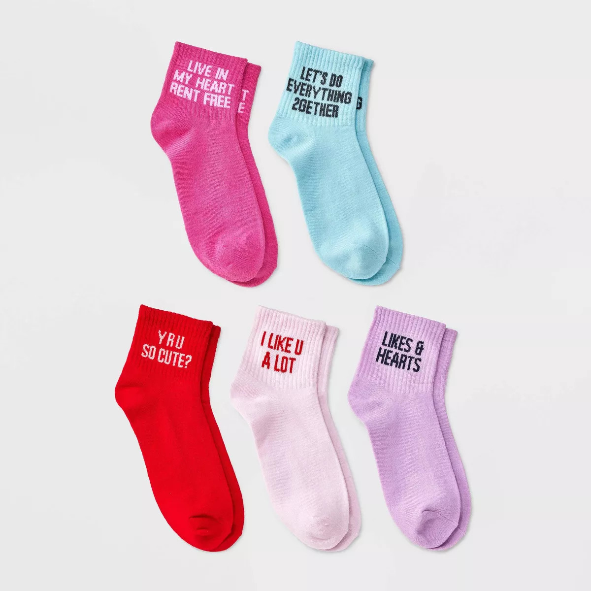 Women's Valentine's Day Ribbed 5pk Ankle Socks - 4-10 | Target