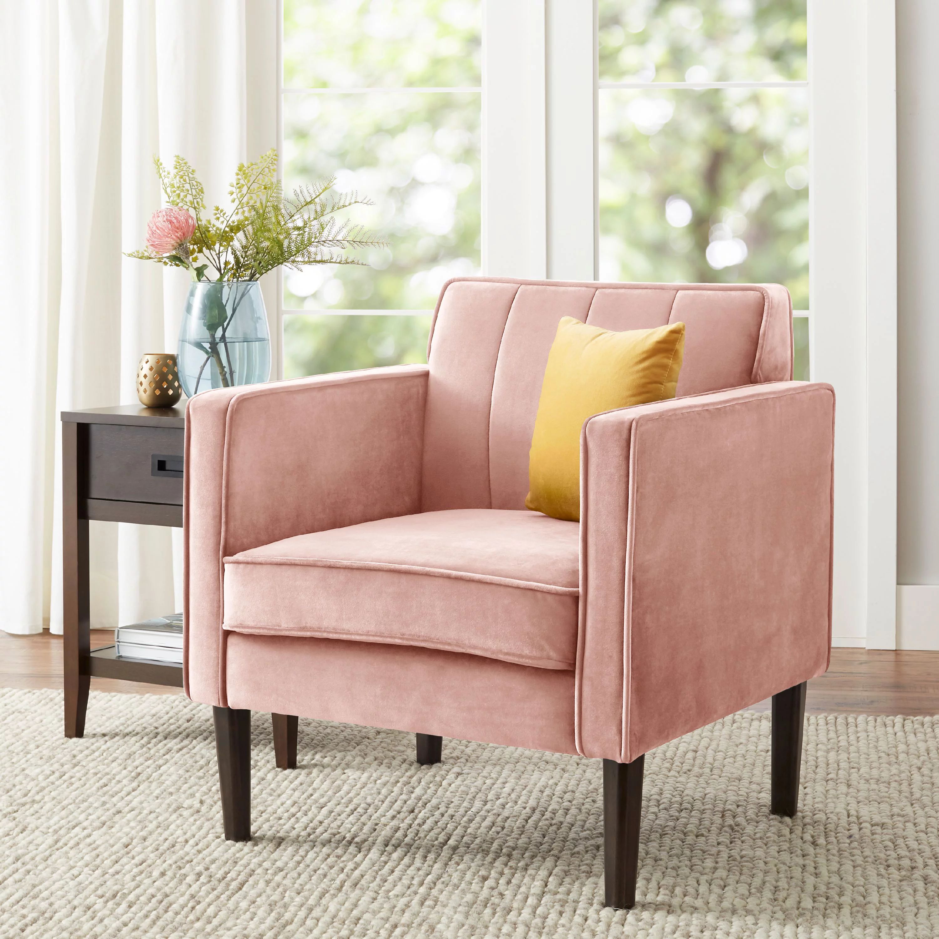Better Homes & Gardens Marlowe Faux Velvet Lounge Chair, Pink | Walmart (US)