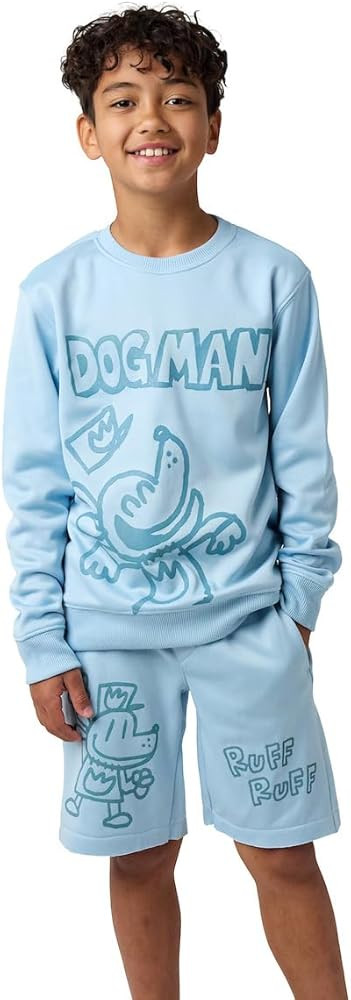 Bioworld Dog Man Puff Ruff Boy's 2-Pack Crew Neck Long Sleeve Sweatshirt & Lounge Shorts Set | Amazon (US)