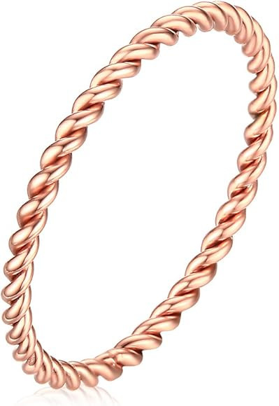 Women's Stainless Steel 1.5mm Rope Thin Wedding Ring Silver Rose Gold Plated Size 4 to 9 | Amazon (US)