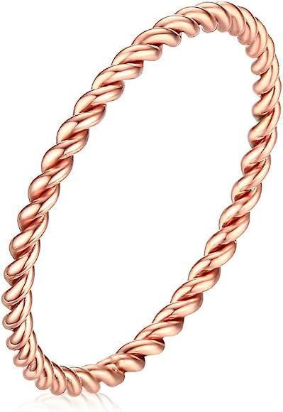Women's Stainless Steel 1.5mm Rope Thin Wedding Ring Silver Rose Gold Plated Size 4 to 9 | Amazon (US)