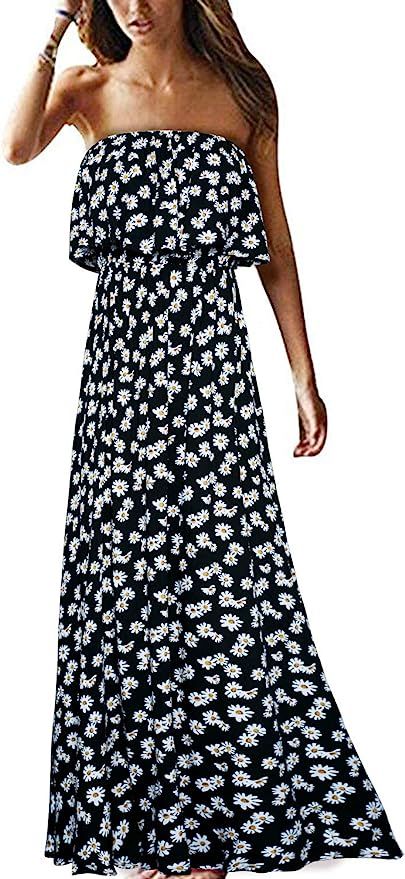 Yidarton Women Summer Blue and White Porcelain Strapless Boho Maxi Long Dress | Amazon (US)