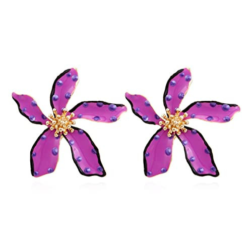 Flower Stud Earrings Polka Dot Flower Floral Earrings Cute Polka Dot Pattern Elegant Dangle Earrings for Women(Purple) | Amazon (US)