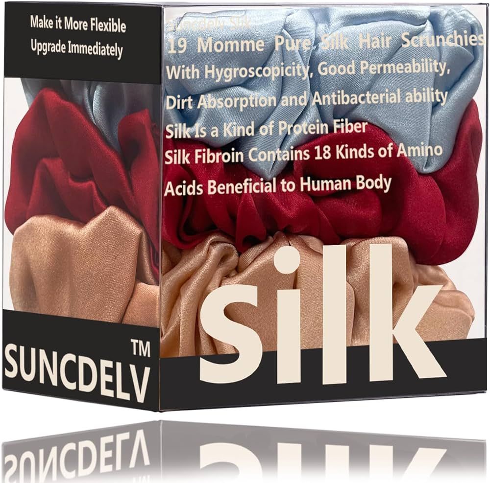 Suncdelv Silk,100% Silk Scrunchies for Hair,22 Momme Hair Ties for Anti-Crease & Breakage,Natural... | Amazon (US)