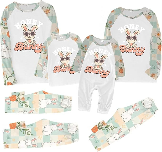 Easter Pajamas for Family, Matching Pjs for Couples, Matching Holiday Cute Bunny and Gold Egg Gra... | Amazon (US)