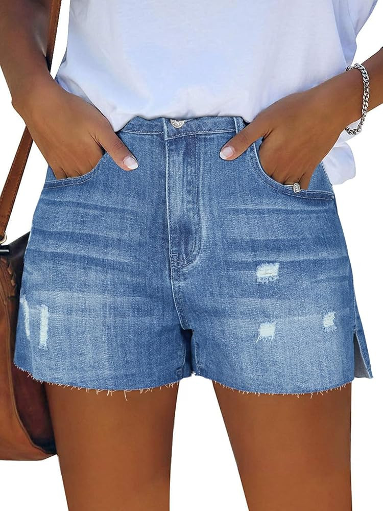 Genleck Women's High Waisted Ripped Stretchy Denim Shorts Casual Jeans Shorts Hot Shorts Summer | Amazon (US)