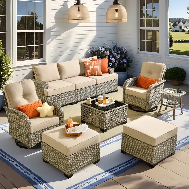 Vcatnet 9 Pieces Outdoor Patio Furniture Sectional Sofa All Weather Wicker Conversation Set with ... | Walmart (US)