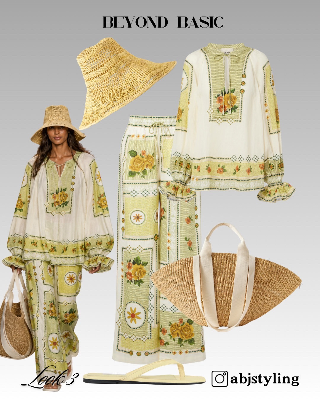 A printed co-ord is one of the easiest ways to make a statement while still looking effortless. The relaxed tunic and wide trousers create a fluid silhouette, finished with a woven tote, crochet hat and pale-yellow sandals.

Styling tip: Let the matching print remain the focus and keep accessories within the same natural colour family. The oversized woven tote balances the volume of the outfit without competing with it.

#LTKuk #LTKsummer #LTKeurope