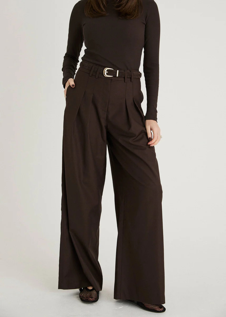 TWILL TAILORED WIDE LEG TROUSERS - BROWN | WAT The Brand