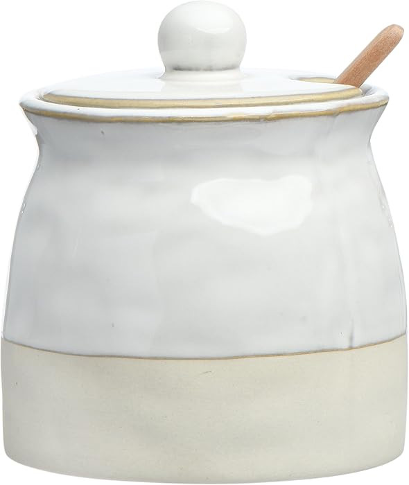 Creative Co-Op White Stoneware Sugar Pot with Lid | Amazon (US)