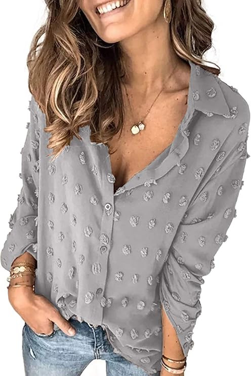 Astylish Women Pompom Button Down Shirt Casual Blouse Top | Amazon (US)