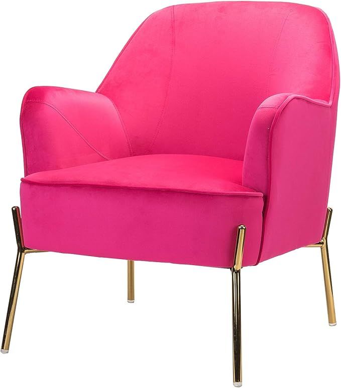 Nora Velvet Accent Chair with Glam Metal Legs - Fushia | Amazon (US)