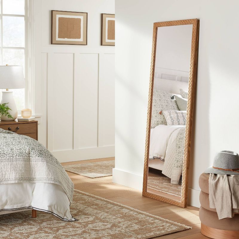22" x 65" Woven Check Full Length Mirror Natural - Threshold™ designed with Studio McGee | Target