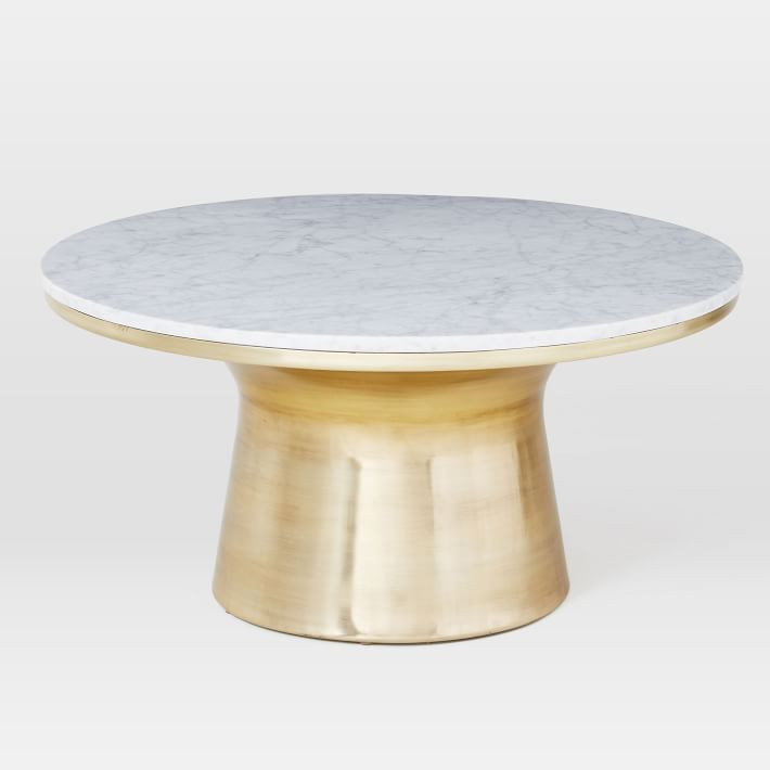 Marble-Topped Pedestal Coffee Table - White Marble/Antique Brass | West Elm (US)