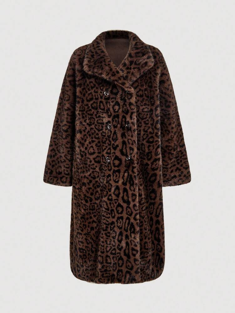 SHEIN MOD Women Leopard Print Button Closure Warm Long Sleeve Faux Fur Jacket ,Holiday Formal Wear, Classic & Elegant,Office Wear Women,Halloween Clothes Women,Holiday Outfits For Women In Fall/Winter | SHEIN