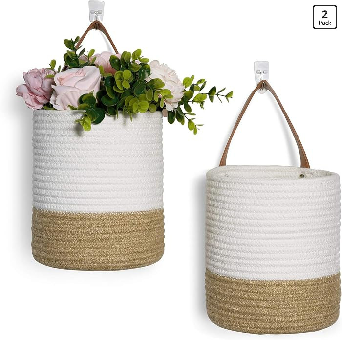 Goodpick 2pack Jute Rope Hanging Basket - Small Woven Fern Wall Hanging Baskets Flower Plants, Wo... | Amazon (US)