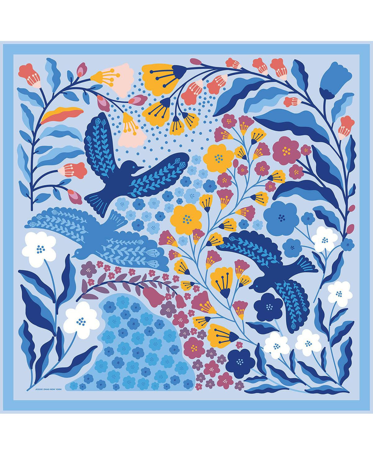 Jessie Zhao New York Double Sided Wool Silk Scarf Of Blue Bird - Blue | Macy's