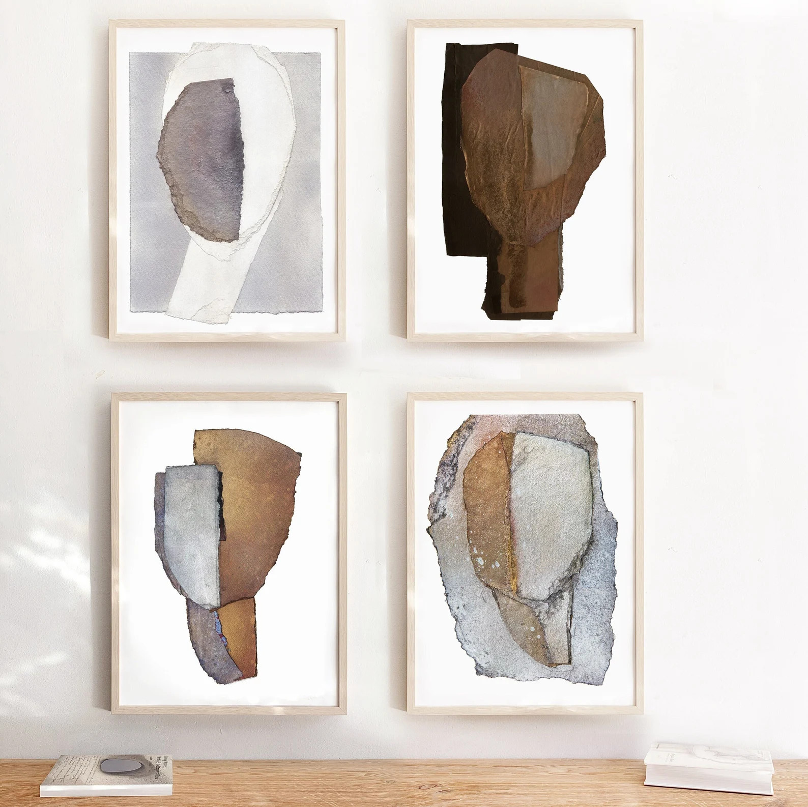 Neutral Gallery Wall Art Set of 4 Prints, Large Scale Abstract Art Collection, Minimal Modern Art... | Etsy (US)