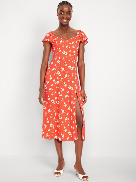Flutter-Sleeve Crepe Midi Dress | Old Navy (US)