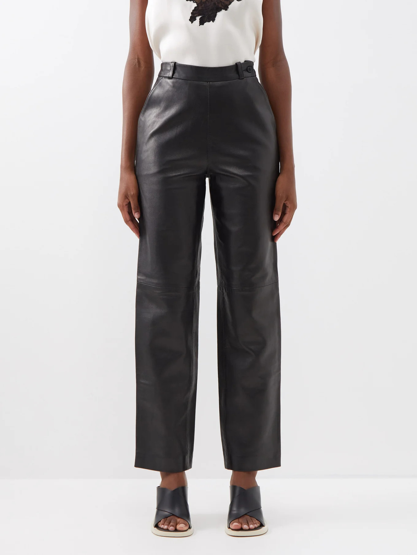 Relaxed leg tapered hem leather trouser | Raey | Matches (UK)