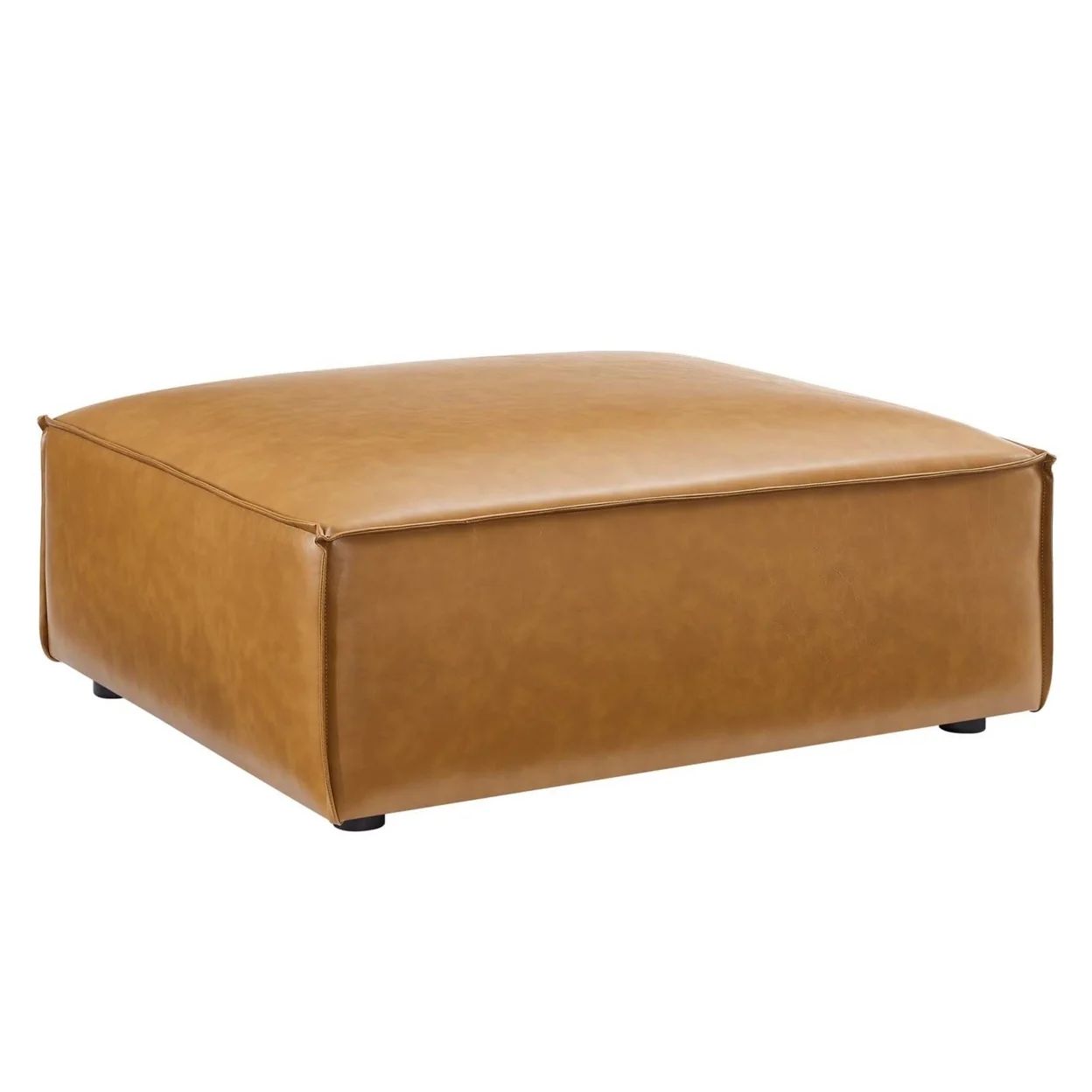 Modway Restore Modern Upholstered Faux Leather Ottoman in Tan | Walmart (US)