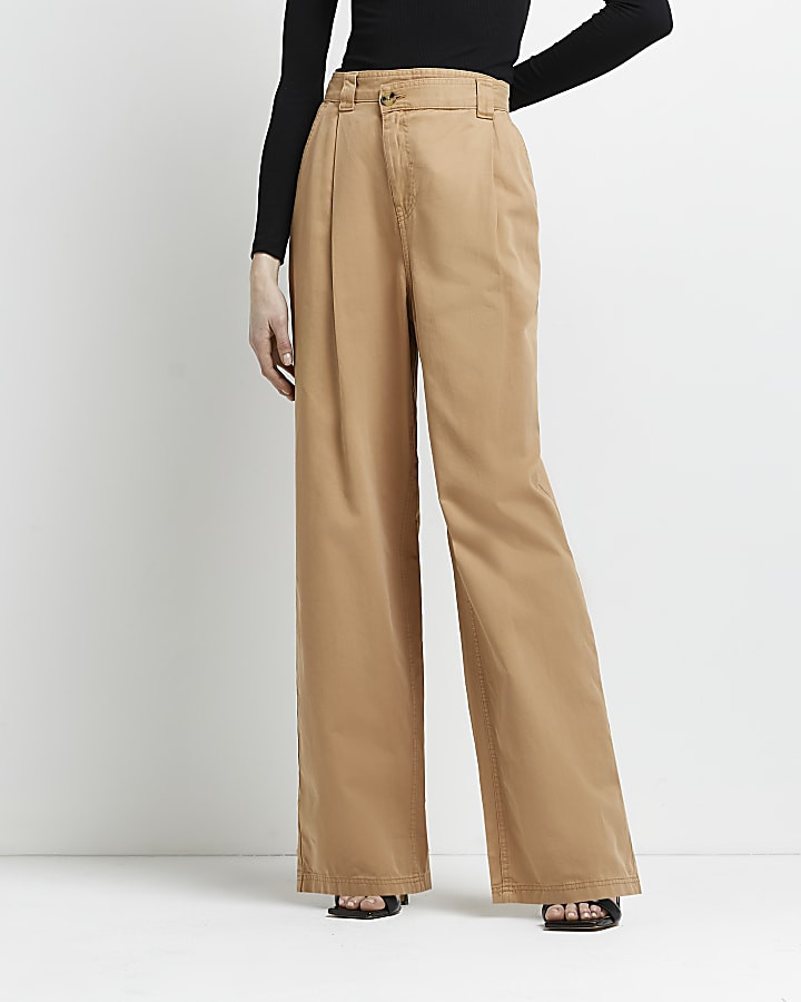Beige wide leg pleated trousers | River Island (UK & IE)