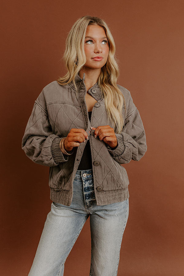 Ski Lodge Cutie Quilted Jacket in Charcoal | Impressions Online Boutique