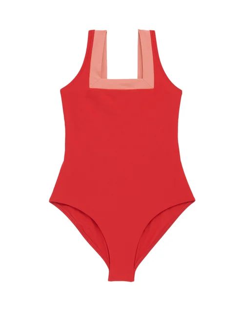 Casa Raki - Marina Square-neck Two-tone Swimsuit - Womens - Red Multi | Matches (US)