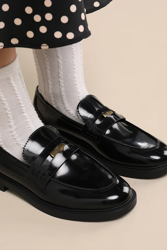 Halliday Black Patent Penny Loafers | Lulus