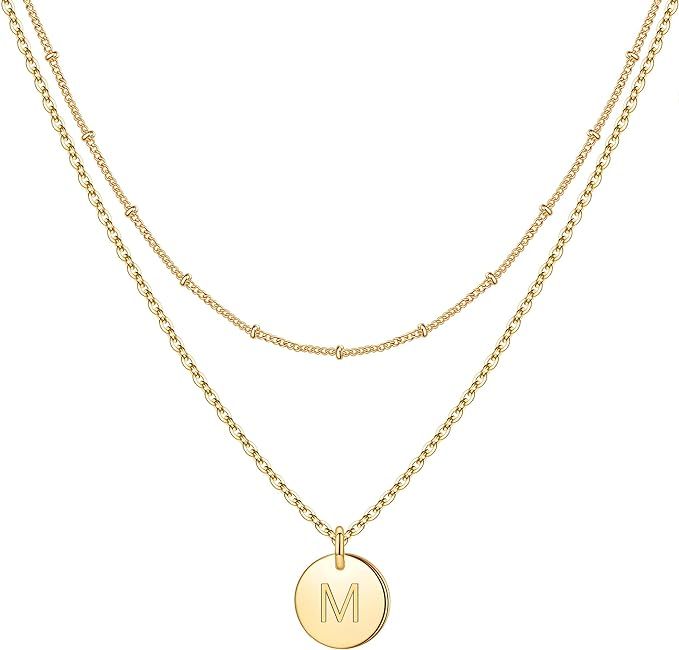 IEFWELL Initial Necklaces for Women, Gold White Gold Rose Gold Double Side Engraved Hammered Coin... | Amazon (US)