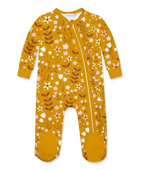 Little Millie Deep Marigold Buttercup Floral Ruffle-Trim Footie - Infant | Zulily