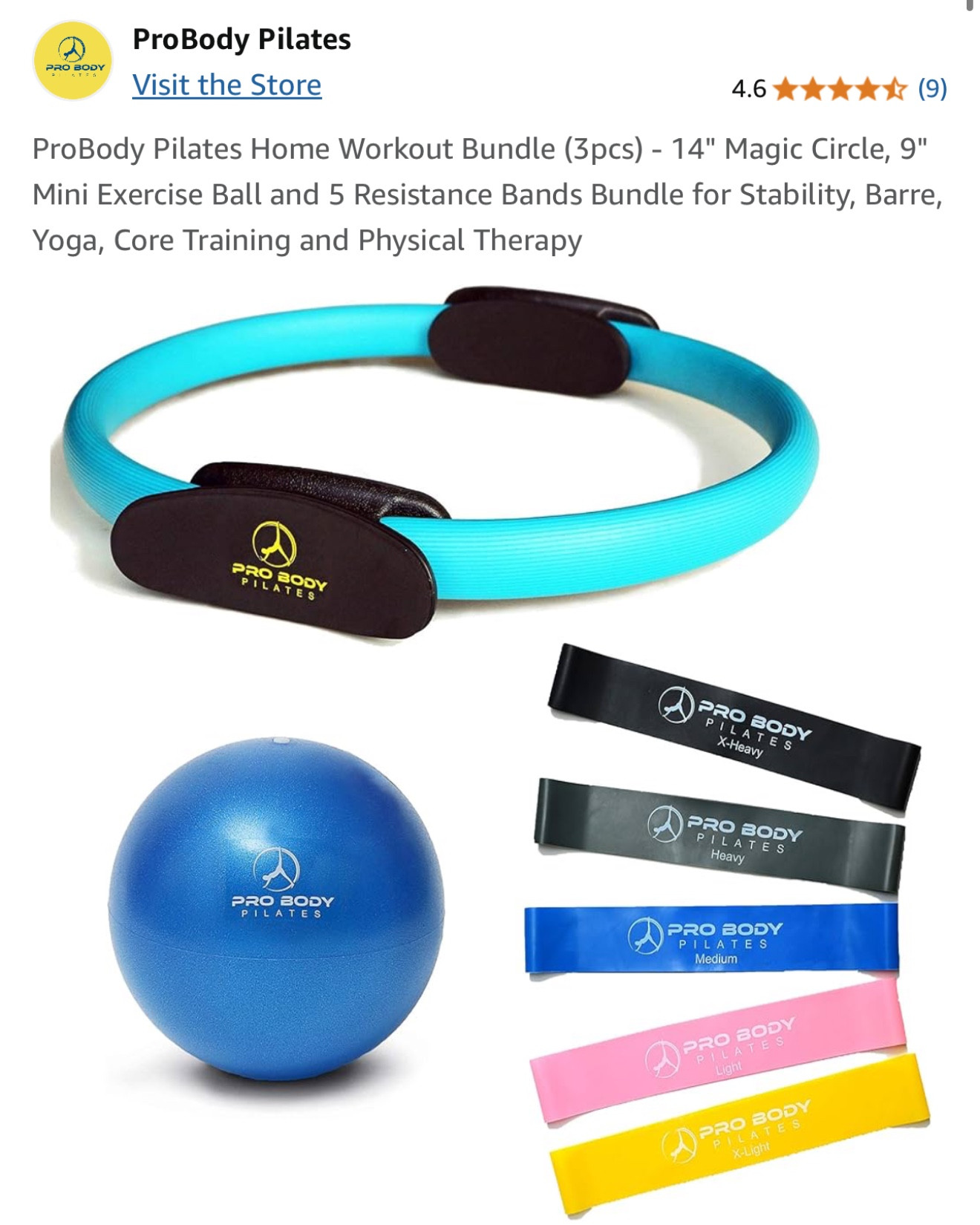 ProBody Pilates Home Workout Bundle (3pcs) - 14" Magic Circle, 9" Mini Exercise Ball and 5 Resistance Bands Bundle for Stability, Barre, Yoga, Core Training and Physical Therapy

#LTKActive #LTKHome